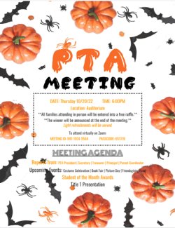 October PTA Meeting - Flyer